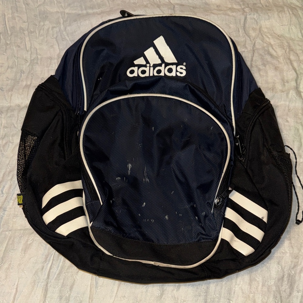 Vintage adidas Navy and Black Sport Backpack with White Accents